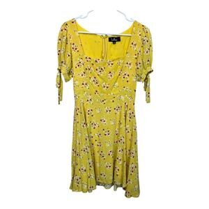 Lulu's Yellow Floral Womens Coquette Cottagecore Dress Girly Romantic S Small